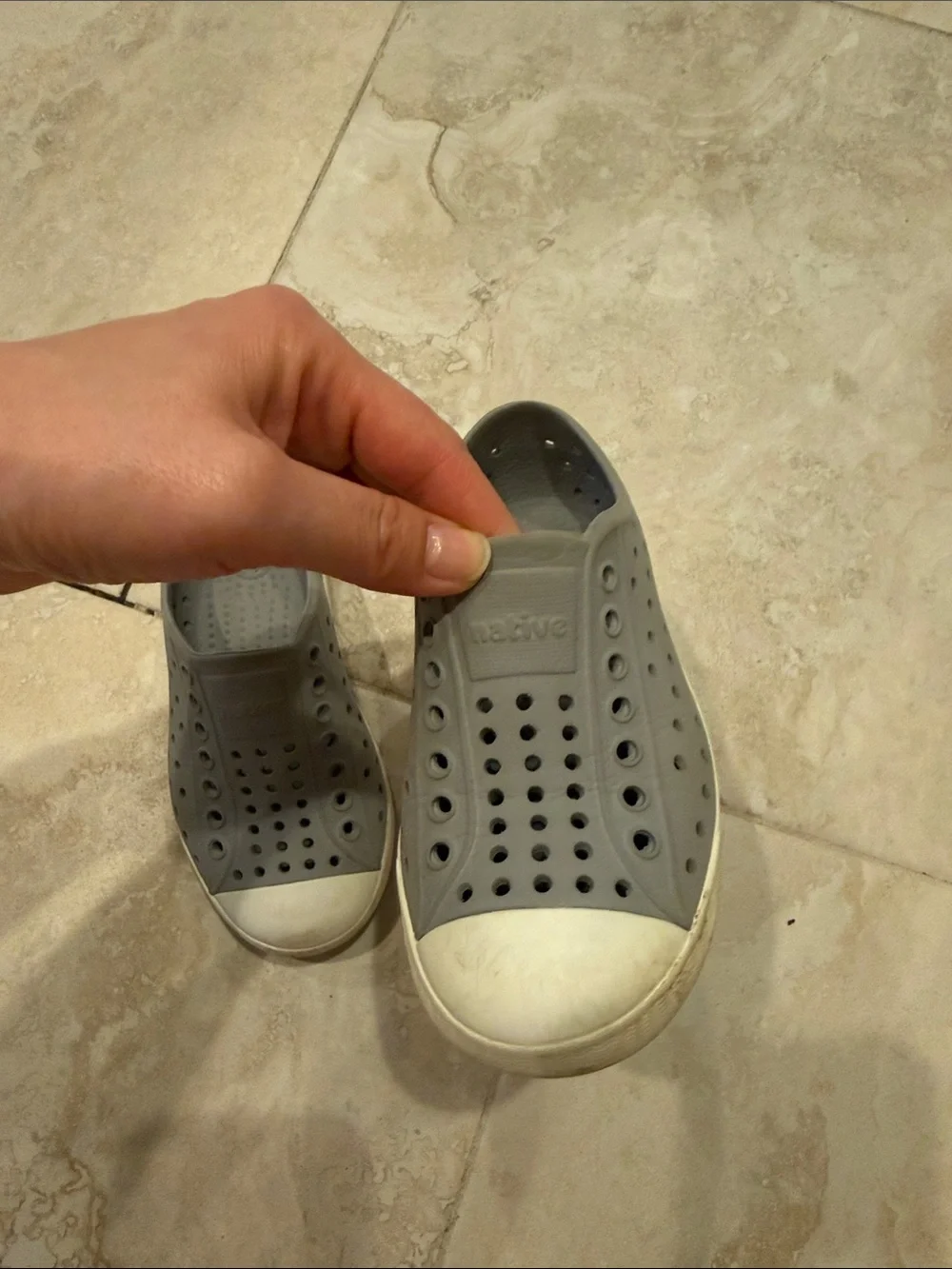 Native Gray Slip-On Sneakers with White Toe Caps